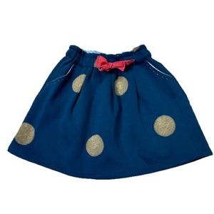 NWOT Chandamama Navy Blue & Gold Polka Dot Elastic Waist Skirt Girls Size 10
